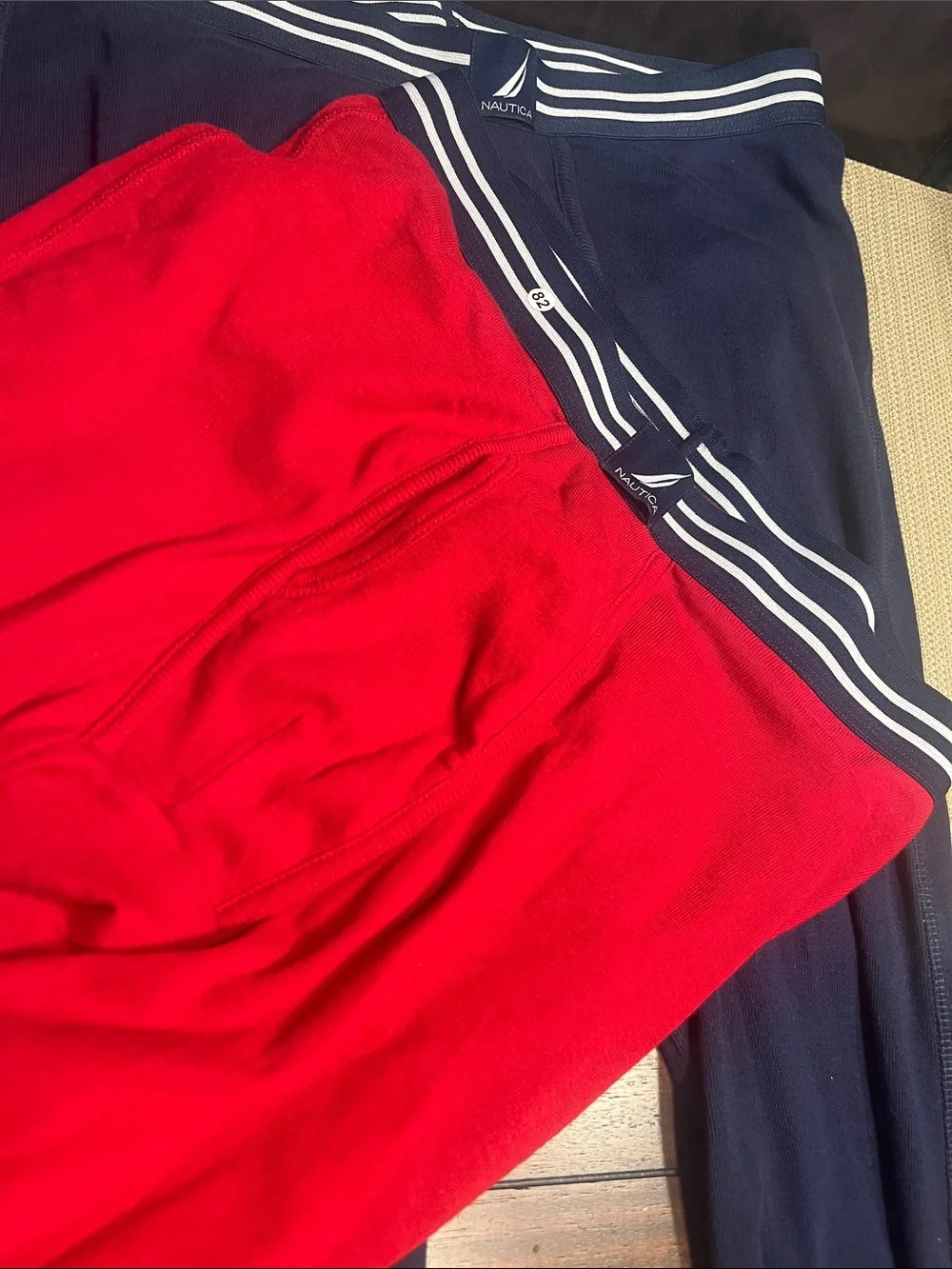 Item 82…2 pair Nautica Men's thin Thermal Leggings in Red and Navy his and his